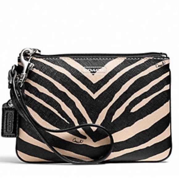 COACH Zebra Print Small Wristlet, SV/Black NWT - Picture 1 of 10